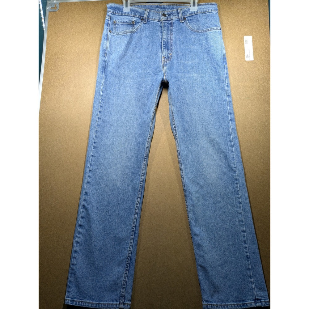 Levis 505 Regular Fit Straight Leg Light Wash Denim Jeans Mens 35x32